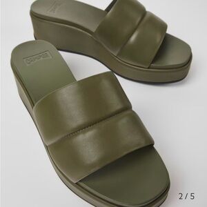 Camper Olive Green Padded Platform Slide Sandals